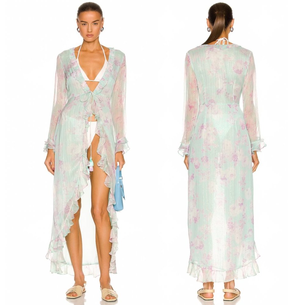 Rococo Sand Mint Floral Maxi Cover-Up size S
